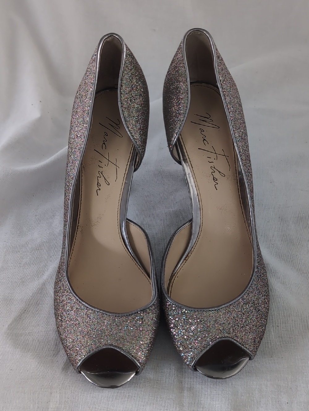 Marc Fisher Glitter Peep-Toe Heels - Silver Multi Sparkle